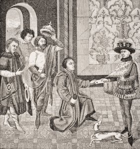 Carlo, Figlio Maggiore di Pipino Riceve Notizia della Morte del Padre, facsimile di una miniatura da 